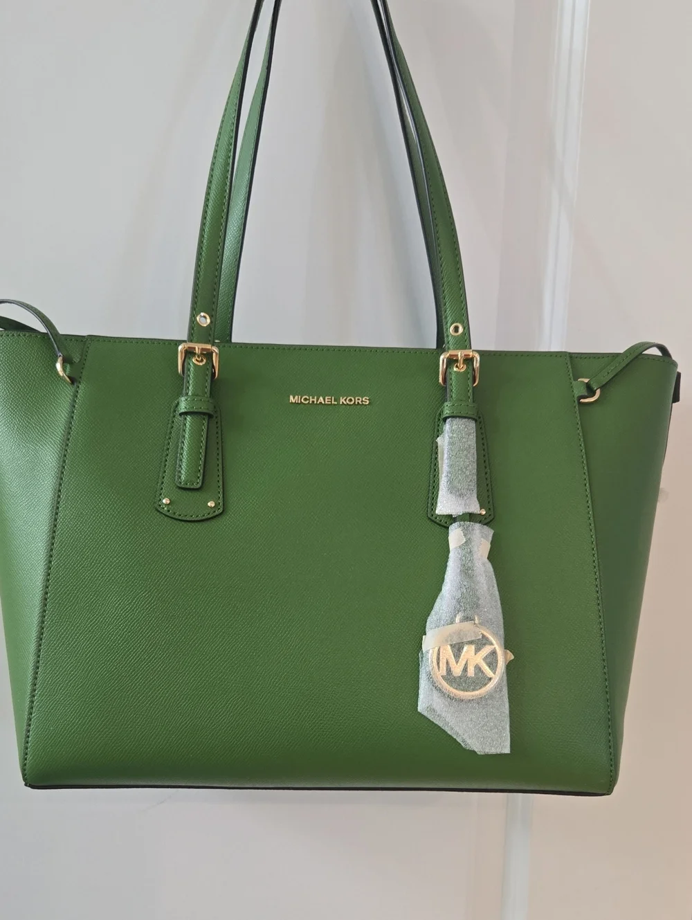 Michael Kors Green Saffiano Tote with Gold Logo Charm